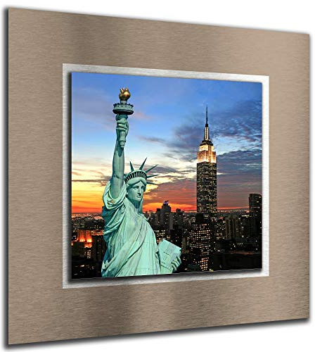 Bilder-Manufaktur 3D Wandbild Wandbilder auf Alu Verbundmaterial Bild Bilder Städte City New York Freiheits Statue 50 cm x 50 cm MF6-BA-bm-6693-2Ba-5050