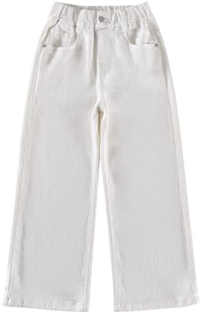 Generisch 2025 Niñas Casual Jeans Primavera Verano Denim Pantalones de Pierna Recta Niños Baggy Slim Jean Con Bolsillo Pantalones Niñas Con Agujeros Talla 152, Blanco, 9-10 años