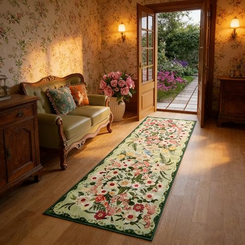 crayfomo Floral Runner Rugs For Hallway,180×60cm Carpet Runners Mat for Entryway,Non-Slip Soft Low Pile Bedroom Rug,Washable Area Rugs for Living Room,Bedroom,Kitchen, Beside Sofa,Office