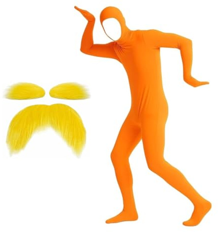 Orange Body Suit Women Men Full Bodysuit Open Face Halloween Costumes Adults Mask Orange Jumpsuit Costume S