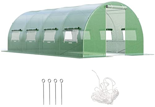 RELAX4LIFE Gewächshaus 6x3x2m-18m², Foliengewächshaus mit 10 Fenstern & 2 Reißverschlusstüren, Treibhaus aus PE Folie & Metallrahmen, Tunnelgewächshaus für Garten zur Aufzucht, Grün