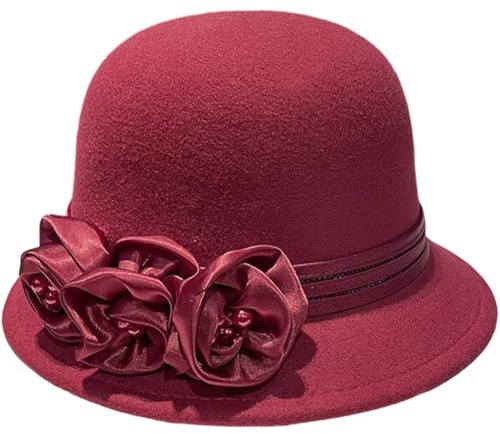 Wudaizhi Damen-Cloche-Hut Der 1920er Jahre, Runder Filzhut, Bowlerhut, Fedora-Hut, Vintage-Hut, Blumenmuster, Kirchenhüte, Cloche-hüte, Elegante Kirchenhüte, Sommer