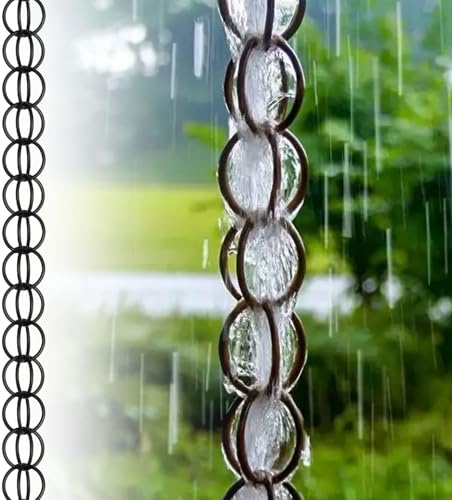 yurstcggh Regenketten für den Außenbereich,Regenablaufkette,Regenfallrohr-Fangkette für Pavillon/Terrasse/Garten 2.4m(8ft) Schwarz