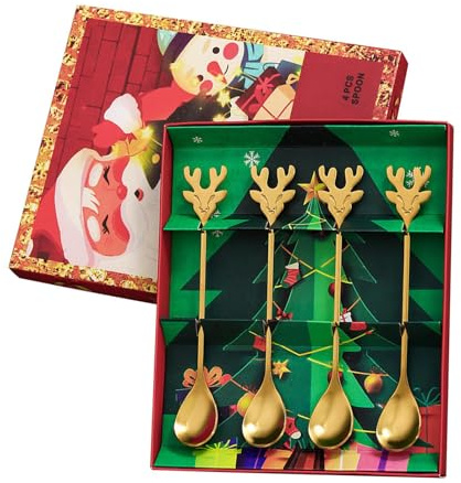 Ylnailky Cucharitas De Café | 4 Piezas Cucharas Navideñas Acero Inoxidable,Juego De Cucharitas Decorativas - Para Navidad Té Bar Cocina Hogar Horneado Servir Cafetería Comer Cóctel Crema Postre