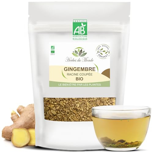 Herbes du Monde - Tisane de Gingembre BIO - Racine coupée - Infusion Digestive Tonifiante et Minceur Organic - 1 sachet de 60g Certifiée AB