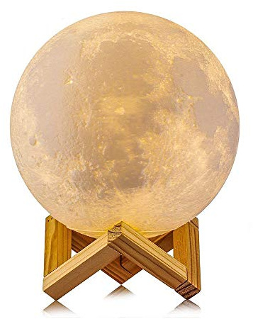 Jiusion 15cm Lune Lampe 3D Impression Nuit Lumière avec Base, Rechargeable Intérieur USB LED Nuit Ampoule Tactile Commutateur Chambre Bibliothèque Lit Cadeau pour Bébé Enfants Enfants Femmes Adultes
