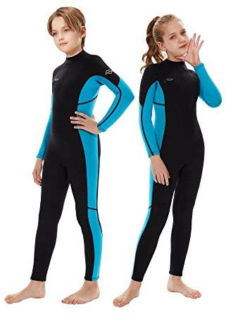 Hevto Wetsuits Kids 3/2mm Neoprene Full Wet Suit Thermal Children Boy Youth Girl Toddler for Swimming Water Sports (K01-Blue, 12)