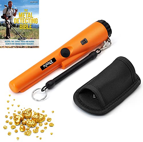 Dinfu Hochempfindlicher Metalldetektor - Pinpointer - Tragbar - Wasserdicht - LED Indicator - Einsteiger (Orange) für Kids und Erwachsene - Schatzsuchen, Strandsuche - Unisex