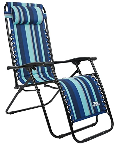 Trespass Padded Reclining Sun Lounger Chair Glentilt Blue Stripe One Size