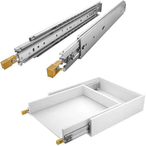 1 Paar SOTECH Schwerlastauszüge VarioSlide KV2-200-H76-L800-EH | 812,8 mm mit Lock-in out Einrastfunktion gelb Schwerlast-Vollauszug belastbar bis 200 Kg