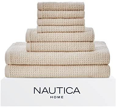 Nautica - 8-teiliges Badetuch-Set, sehr saugfähiges und schnell trocknendes Handtuch, stilvolle Badezimmer-Dekoration und Wohnheim-Essentials (Oasis Beige, 8-teilig)