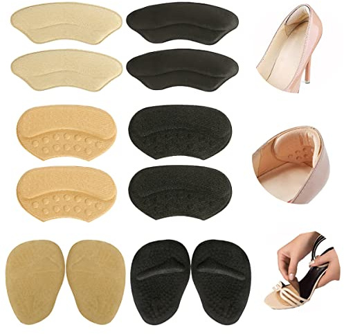 6 Pairs Shoe Inserts for Women, Heel Pads for Shoes Too Big, Heel Grips and Metatarsal Pads Set to Prevent Slipping & Blisters & Foot Pain, Soft Foam Cushion Liners (4 Pairs Heel + 2 Pairs Forefoot)