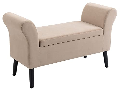HOMCOM Sitzbank mit Stauraum Polsterbank mit Samtoptik, Bettbank mit Holzbeine, Bank für Wohnzimmer Schlafzimmer Flur 111,5 x 41 x 65 cm Beige