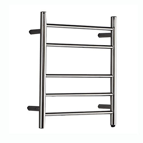 SHUGUANG Cromato Scaldasalviette Elettrico Bagno Acciaio Inox Radiatore Scaldasalviette con 5 Tondo Bar, Scaldasalviette Asciugabiancheria da Parete Basso Consumo Termoarredo Elettrico,Hard Wired