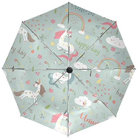 Baby Regenbogen Einhorn Pferd Regenschirm Taschenschirm Automatische Reise Winddichte Sonnenschutz Trekkingschirm Wanderregenschirm für Frauen Männer