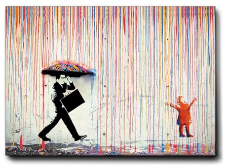 Giallobus - Gemälde - Banksy - Regen der Farben - Premium Loom Canvas mit hoher Dicke - 140x100 - Bereit zum Aufhängen - Moderne Gemälde