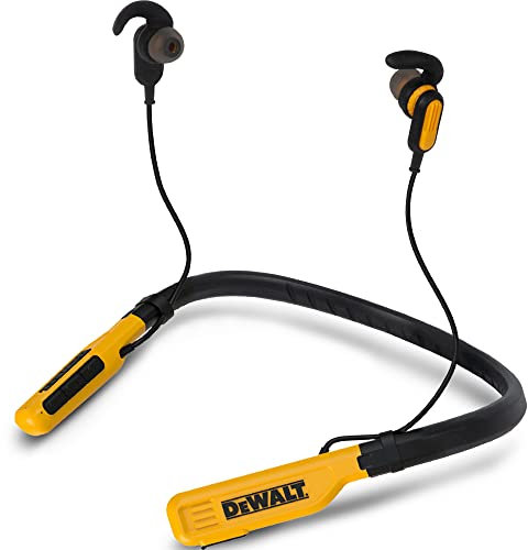 DEWALT Heavy Duty Bluetooth Neckband Headphones, Wireless Around The Neck Earbuds w/ 30H Runtime + Noise Isolation, Secure Magnetic Wireless Earbuds, Jobsite Pro Built-in Mic Bluetooth Headsets