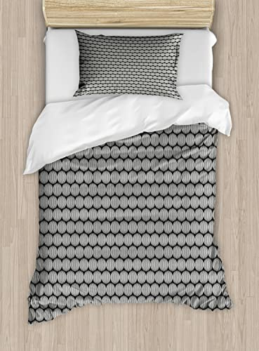 Ambesonne Abstract Duvet Cover Sets, Ogee Pattern Circular Motifs Calm Tones Duo-Tone Illustration, Bedding Set with 2 Duvet Covers & 4 Pillowcases, 2 Pack King Size, Olive Green Off White
