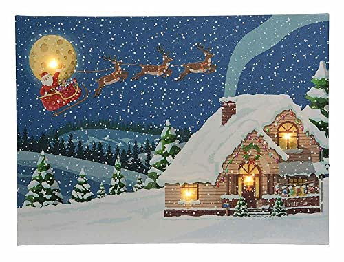 zeitzone LED Bild Winterlandschaft Weihnachtsmann Schlitten Leinwand Wandbild 28x38cm