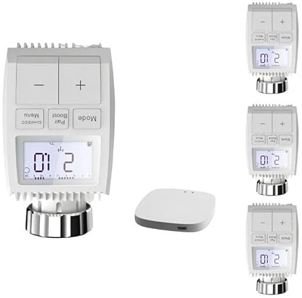 Kit de 4 Têtes Thermostatiques Connectées Universelle avec Ecran LCD + Passerelle ZigBee - SILAMP