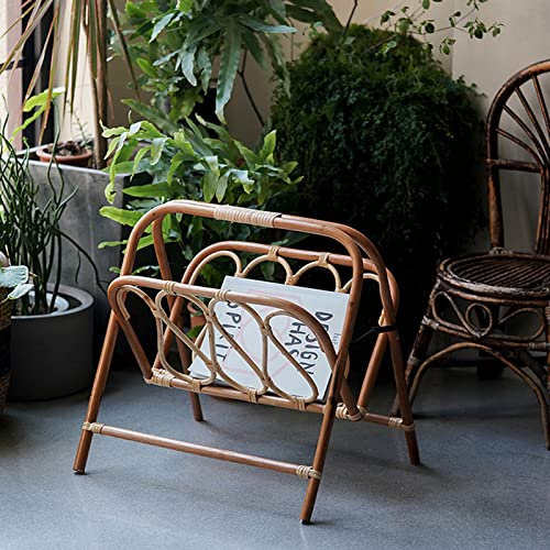 ZYFAB Rattan Zeitschriftenständer Aufbewahrungskorb Handgewebt stehend Bücherregal Falten Zeitungsregal Halter Möbel,Braun