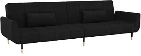 Hommdiy Schlafsofa 2-Sitzer mit 2 Kissen Schwarz Samt Sofa Couch mit Schlaffunktion, Sofabett Gästebett mit 2 Kissen, Schlafcouch Bettsofa Wohnzimmer, Modern