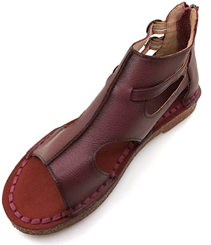 ZLUXURQ Sandales basses compensées pour femmes, sandales en cuir confortables pour l'extérieur pour femmes