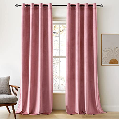 Woaboy Verdunkelungsvorhang Samt Gardinen mit Ösen 140x225 cm Pfirsichrosa | Vorhänge Samtvorhänge Blickdicht für Wohnzimmer Blackout Curtains Thermovorhang Schalldämmend Schlafzimmer 2er Set