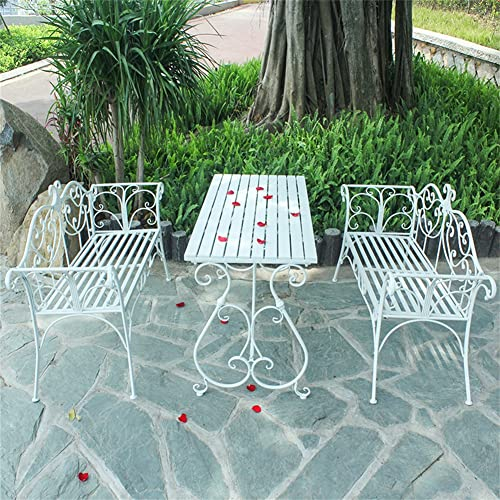 3-teiliges Terrassen-ESS-Set, Terrassen-Parkbank aus Gusseisen mit Metallrahmen, 2 klappbare Stühle und 1 rechteckige Metalltisch-Gartenbank für den Außenbereich, für Veranda, Rasen, Hof,Weiß