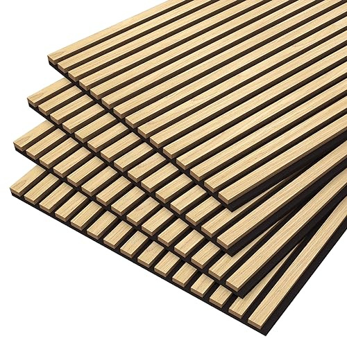 4 PCS Acoustic Panels Wood Wall Panels, Wood Slat Wall Panels for Interior Wall Decor and Ceilings, Fluted Wall Panels Soundproof Paneling (47.2 x 23.6IN, Teak)