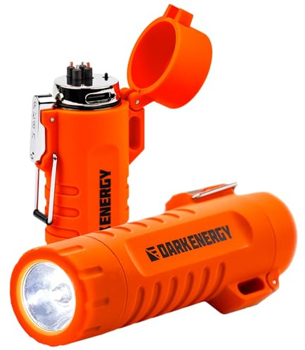 Dark Energy Plasma Lighter - Rechargeable, Windproof, Waterproof, Strobe, Double Plasma Emitters - Orange