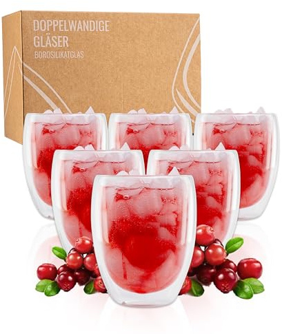 Exitoso Doppelwandige Latte Macchiato Gläser | 330ml 6er gläser set | doppelwandige kaffeegläser | Borosilikatglas Kaffeetassen Glas | kaffeegläser cappuccino gläser
