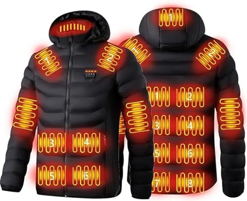 19 zoner uppvärmd jacka herr dam, USB elektrisk uppvärmd kappa 3 justerbara temperaturer, tvättbar vinteruppvärmning dunkläder för fiske, jakt och skidåkning (Color : Black, Size : L)