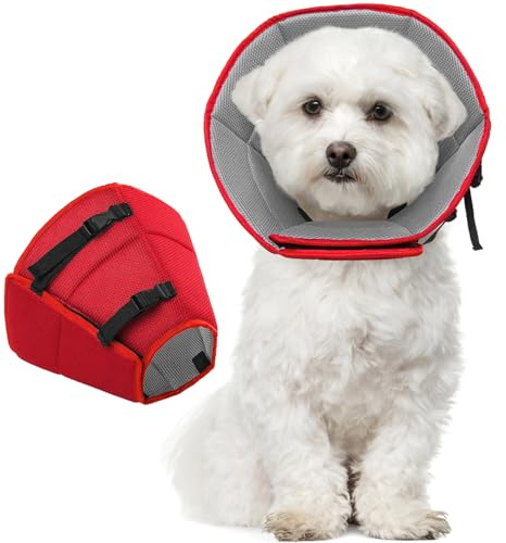 Kuoser Halskrause Hund, Leckschutz-Halsband für Hunde, Kragen Hund, Rot M | Bequemer Hund Halskrause mit Klettverschluss, verstellbar, schützt nach OPs vor Wundlecken und ermöglicht freie Bewegung