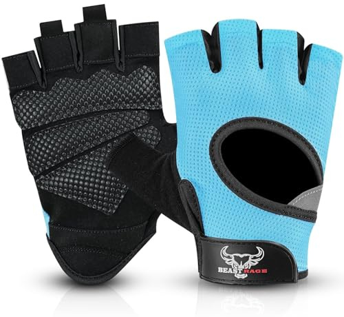 BEAST RAGE Gewichtheberhandschuhe für Männer und Frauen, Gym Handschuhe für Crossfit.Atmungsaktiv,rutschfest Silikon gepolsterte Handfläche Schutz Trainingshandschuhe für Gewichtheben (Aqua, M)