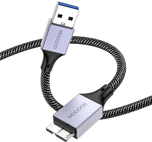 MOGOOD Cavo Micro USB 3.0(0,5M), Cavo per Disco Rigido Cavo da USB 3.0 a Micro B Compatibile con Dischi Rigidi Esterni Portatili, WD Elements, Galaxy S5/Note 3 (Grigio)