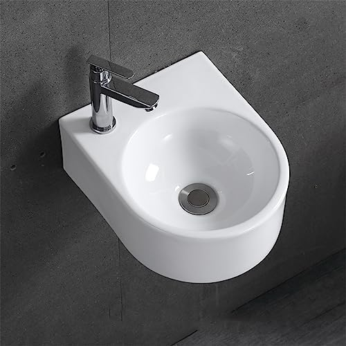 TEmkin Porzellan-Keramik-Eckwaschbecken, Wandmontage, Waschbecken, Badezimmer-Waschbecken, weißes Waschbecken, Waschtisch (rund 340 x 270 mm)