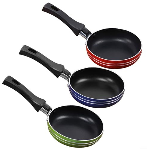 URPIZY Mini padella antiaderente da 12 cm, 14 cm, 16 cm, con manico, antiaderente, in acciaio , multiuso, per pentole, colore casuale (12 cm)