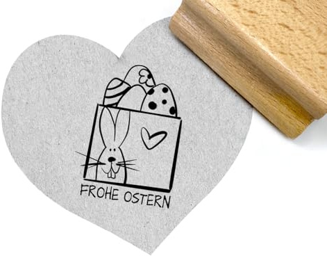zAcheR-fineT-Design STEMPEL Osterstempel mit Osterhase, Text Frohe Ostern - Holzstempel Ostern, Karten basteln Geschenkanhänger Scrapbook
