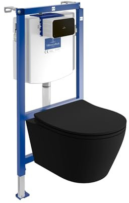 ViConnect H112 Praia WC encastré avec panneau de commande + WC suspendu suspendu sans bord | Kit complet | Réservoir de chasse encastré | Kit complet | WC complet