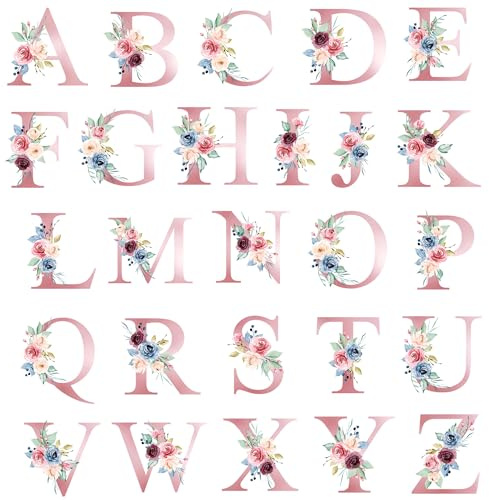 JMZLLRX 26 PCS Patches zum Aufbügeln Englische Briefe mit Blumen Transferpapier zum Aufbügeln Applikation Patches Sticker Applikationen für Kleidung, T-Shirt, Jeans, Taschen DIY