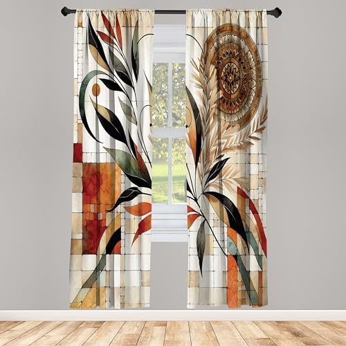 ABAKUHAUS Bohémien Tenda a Pannello Set di 2, Mandala Floreale Autunnale Orientale, Trattamento della Finestra per Stanza e Camera da Letto, 150 cm x 225 cm, Beige Arancio Verde Lauro