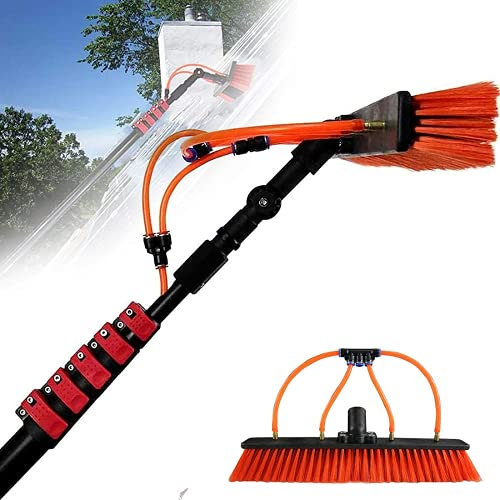 Professional 20FT Window Cleaning Brush Kit with Water Fed Pole Telescopic Window Washer Squeegee for Shower Extendable Window Washing Equipment