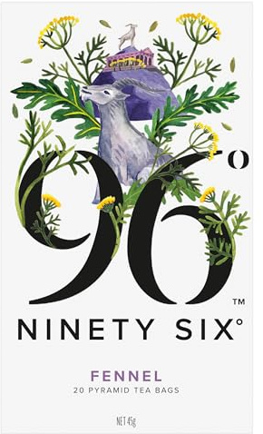96° Fennel Tea – 20 Pyramid Tea Bags, Aromatic, Sweet & Calming Herbal Tea, Caffeine-Free, Individually Wrapped Envelopes, Plant-Based Tea Bags with No Microplastics