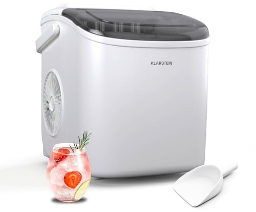 Klarstein Machine à Glaçons - 12kg/24h, 2 Tailles, 1.3L Réservoir, LED Indicateurs, Couvercle Transparent, Portable, Machine pour Glaçons, Idéale pour Fêtes/Garden