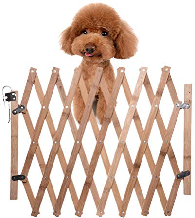 Cancello per Animali Domestici, Porta Scorrevole in Legno per Cani Porta per Cani da 60 a 110 Cm Box per Cani Scalabile Pannello per Patio Inserto per Recinzione per Animali (01)
