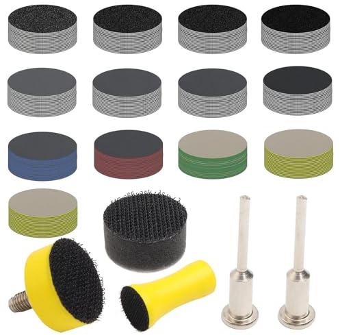 UYUYong 200 Piezas Papel de Lija Circular Disc Kit de Almohadilla de Disco de Lijado Grano 60 80 100 150 240 400 600 800 1200 2000 3000 5000 10000 Discos de Lijado en Seco y Húmedo para Lijar Pulir