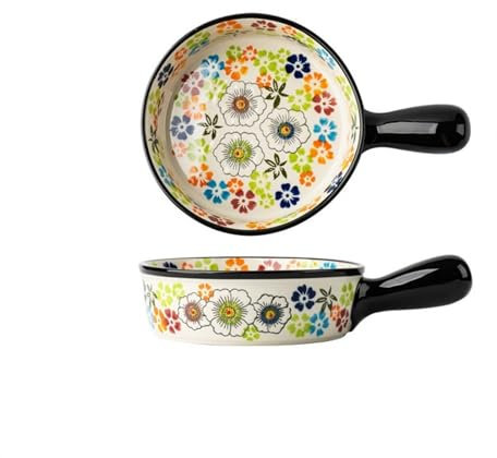 ZXFIYTBH Baking Dish Large-capacity High-temperature Household Baking Dishes Vintage Underglaze Tableware Deep Dinner Plate with Handle bakeware(16cm)