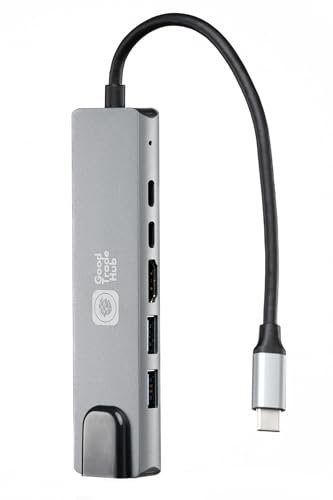 GoodTradeHub 6 en 1 Hub Adaptador USB-C : RJ45 Ethernet, HDMI 4K, 100W PD, 2 puertos USB 2.0, Multipuerto para MacBook, iPad Pro, Galaxy, iPhone 16/15 y Plus