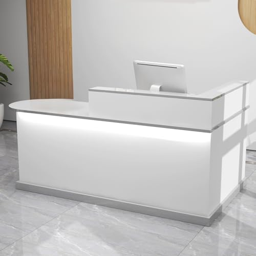 YUGXTH Empfangstheke, Empfangstresen mit Licht, L-förmiger Empfangstresen, Rezeptionstresen, Laden-Theke, Verkaufstheke, für Zuhause, Büro, Salon(Gray,100cm/39.3in)